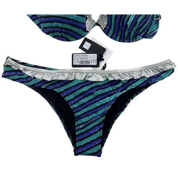 New Just Cavalli Women S US/EU 42 Stretch Bikini Blue Push-Up Two-Piece Swimsuit - Picture 4 of 14